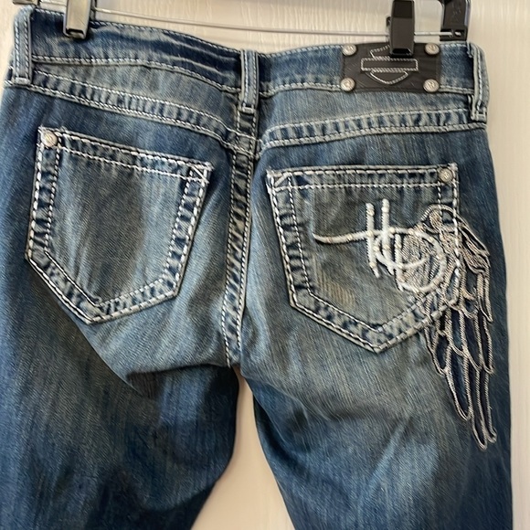 Harley Davidson size 4P curvy bootcut embellished wing mid rise jeans - Picture 9 of 14